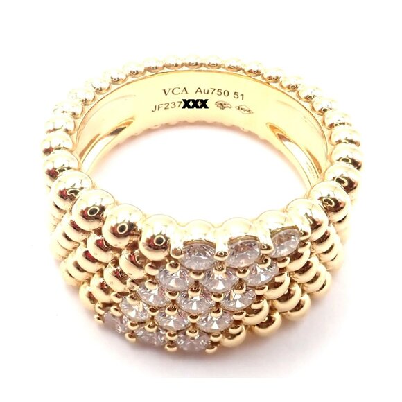 Van Cleef & Arpels 18k Yellow Gold Perlee Diamond 5 Row Band Ring Size 5.75 Cert - Picture 10 of 12